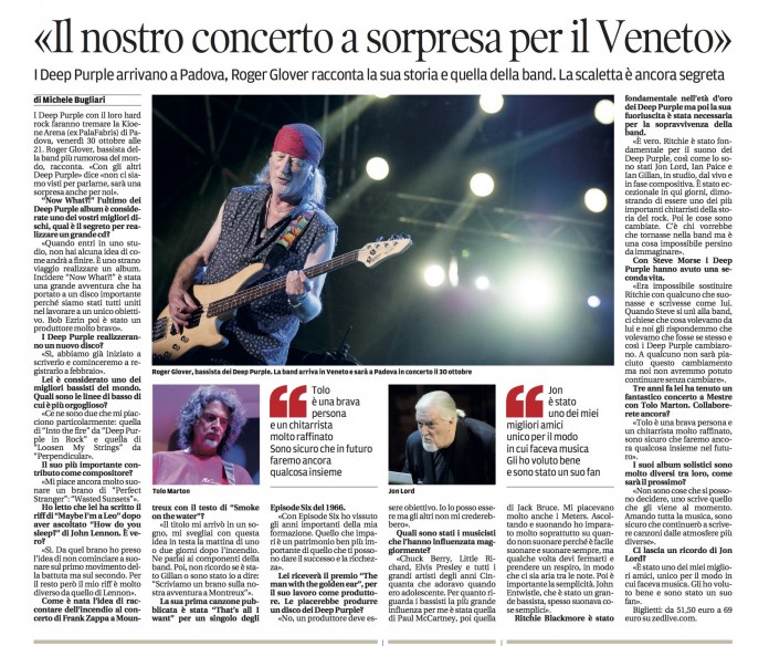 Roger Glover intervista Mattino di Padova 25 10 15
